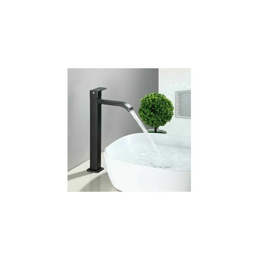 Waterfall Spout Lavatory Sink Faucet, Black Bathroom Vessel Sink Faucet For Easy Operation, Stainless Steel With Elegant Design 9358999326351