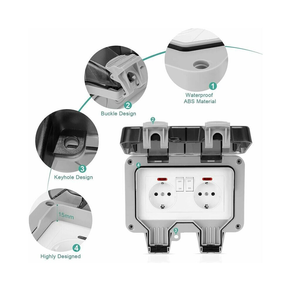 Weatherproof Receptacle, Robust Outdoor Power Socket With Abs Plastic Construction, Ideal For Laundry Rooms Workshops Garages Gardens Swimming Pools 9169997189196