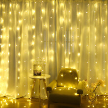 Guirnalda de luces con control remoto, 8 modos de luces blancas cálidas, guirnalda de luces de cortina, decoración perfecta, luces de bajo voltaje