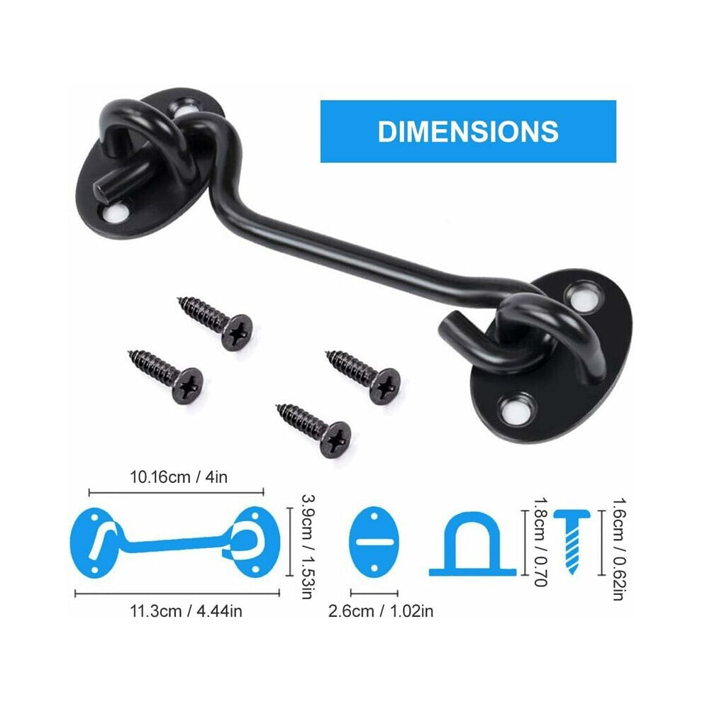 Privacy Hook And Eye Latch For Wooden Gates, Quality Stainless Steel Anti-Rust Anti-Corrosion Flexible Long Service Life Barn Door Lock, 4 Inch Heavy 9169997190468
