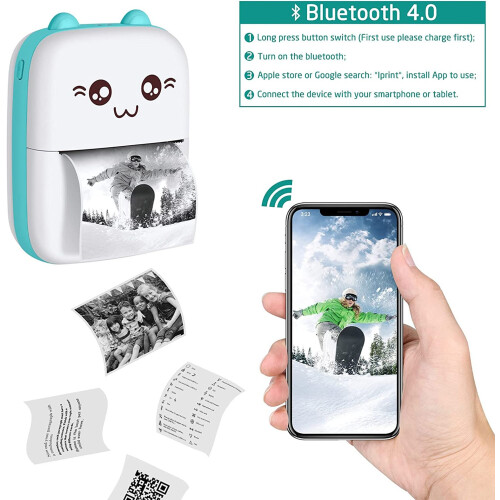 Bluetooth Wireless Printer, Mini Printer Portable for Multipurpose Printing, Clear Printing with Rechargeable Battery, Compatible with iOS + Android 1