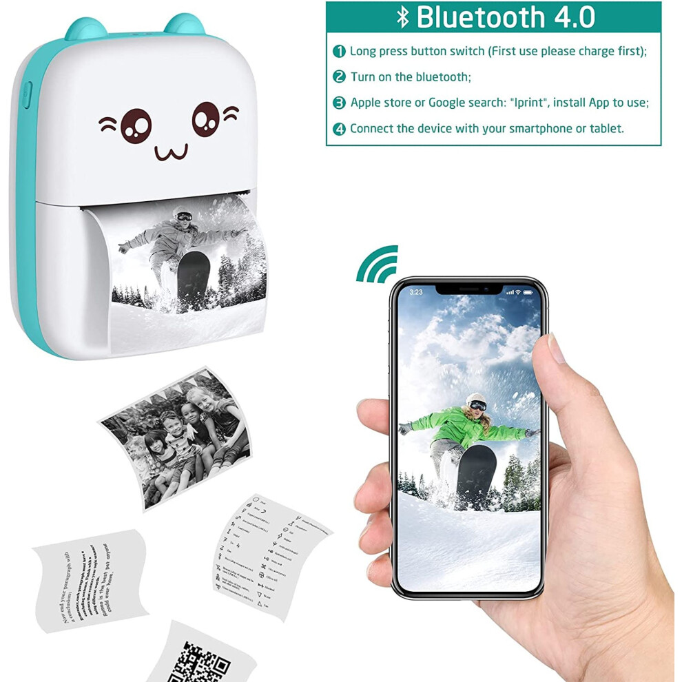 Portable Mini Printer, Multipurpose Inkless Sticker Printer, Clear Printing With Rechargeable Battery For Traveling, Recording Moments, Compatible 9169997190154