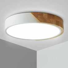 Modern LED-taklampa med neutralt ljus, infälld lampa med ögonskydd och design i ek och järn för flera användningsområden