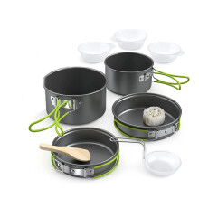 Set di pentole e padelle da campeggio, kit di cottura leggero e multiuso con resistenza alle alte temperature e facile da trasportare, impilabile e