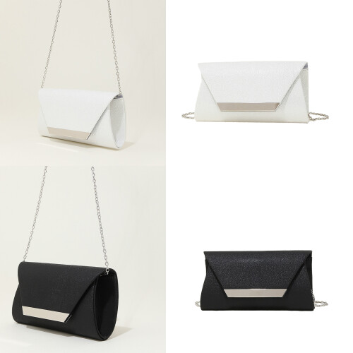 Chic and Sturdy PU Texture Chain Evening Bag Clutch for-Black 2