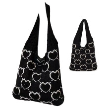 Casual Crochet Shoulder Bag Large Capacity Handbag-Black