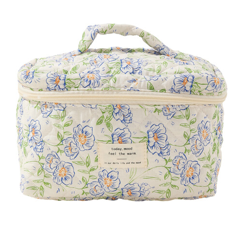 Gesteppte Kosmetiktasche,-blaue Blumen