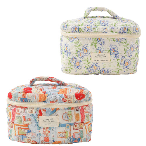 Gesteppte Kosmetiktasche,-blaue Blumen 2
