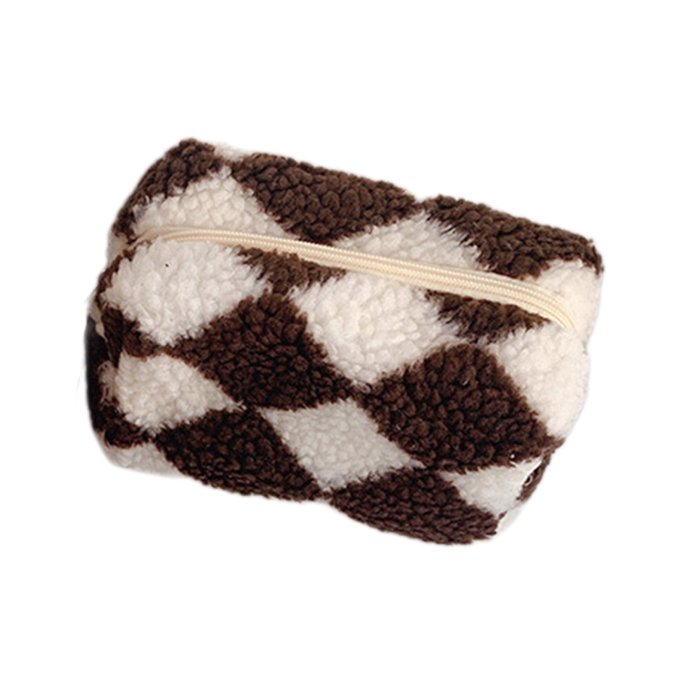 Plush Cosmetic Bag Makeup Storage Bag Handbag Cosmetic-Coffee