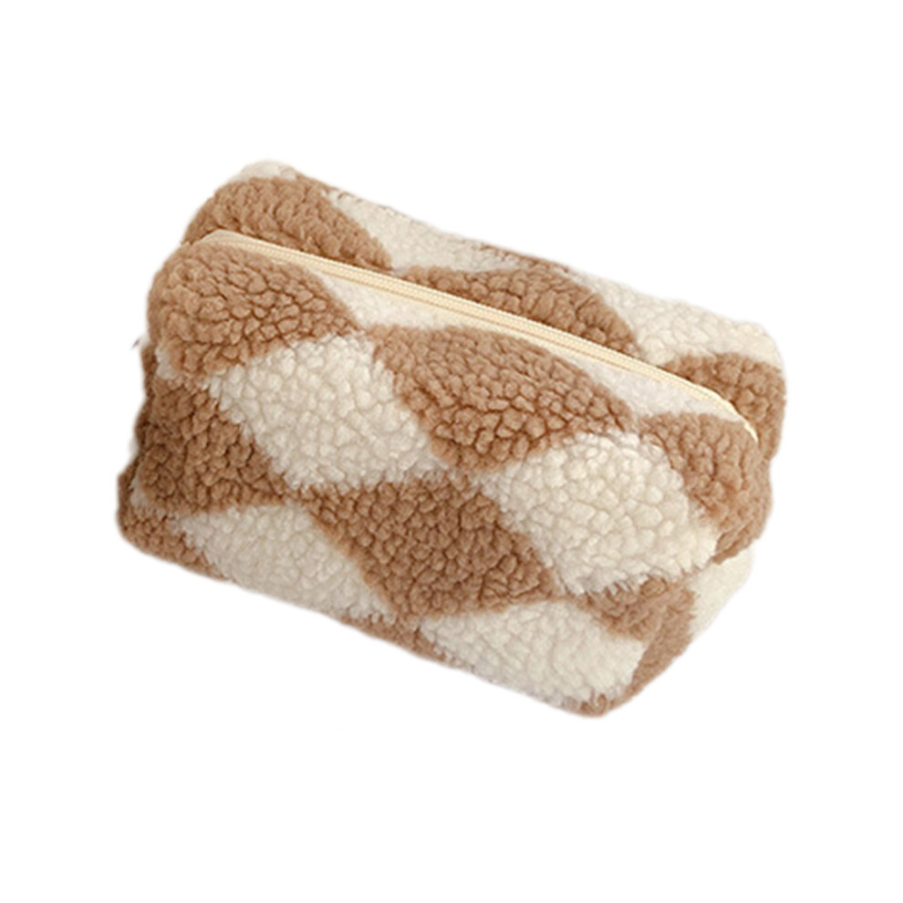Plush Cosmetic Bag Makeup Storage Bag Handbag Cosmetic-Khaki