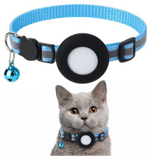 Collare per gatti in Nylon riflettente con fibbia di sicurezza, blu, include tasca e supporto per Airtag