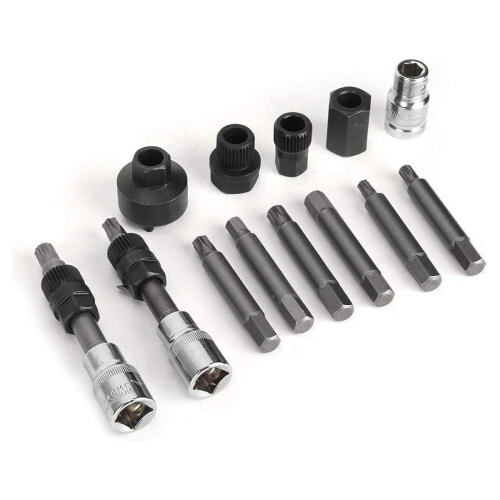 Alternator Engine Auto Tool Set, Freewheel Pulley Removal Socket Bits Adaptor for Bosch Type Alternators, Torx Star 6 Point Hex Cap Socket Precision 2