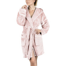 Accappatoio lungo in pile da donna, accappatoio classico e soffice con cappuccio, morbido e lussuoso con pratiche tasche, vestaglia calda e leggera.