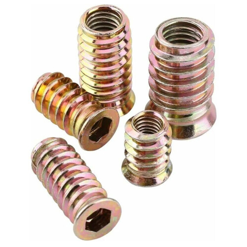 Inserts filetés pour meubles, assortiment d'inserts filetés hexagonaux en acier au carbone zingué, écrous à insert polyvalents à surface 1