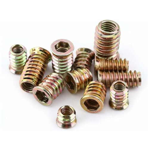 Inserts filetés pour meubles, assortiment d'inserts filetés hexagonaux en acier au carbone zingué, écrous à insert polyvalents à surface 2