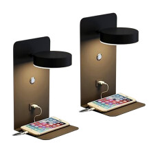 Sett med vegglamper med plugg, minimalistisk design med justerbart lampehode for stue, varmt lys, 3000K leselampe med USB-ladestasjon, 2A/10W