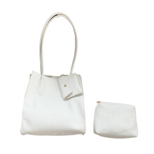 Versatile PU Shoulder Bags with Small Purse Solid Color-White