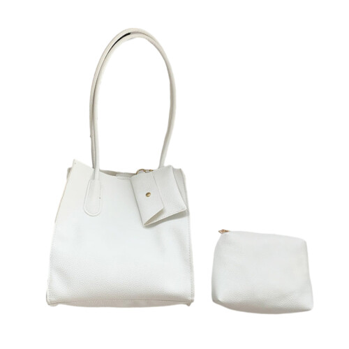 Versatile PU Shoulder Bags with Small Purse Solid Color-White
