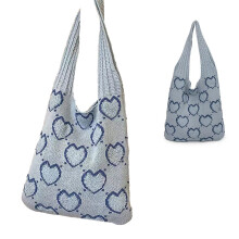 Fourre-tout en crochet élégant pour femmes, sac à main-Bleu ciel