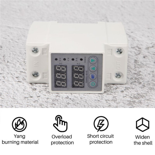 Din Rail Dual Display Adjustable over Voltage Current and Under Voltage Protective Device Protector Relay 60A 220V 230V 1