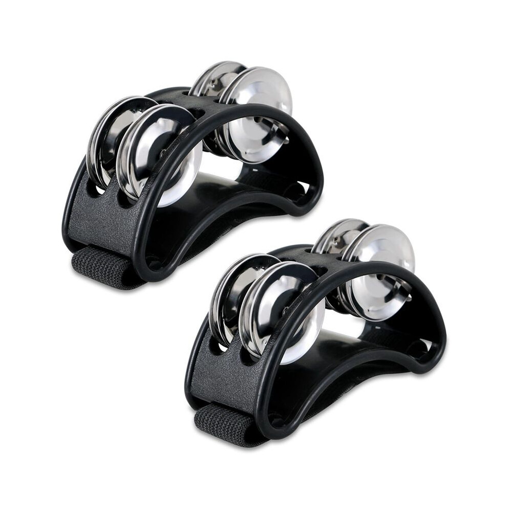 2Pcs Foot Tambourine Percussion, Musical Instrument Percussion Pedal With Steel Jingle Bells - Black 4712472546882