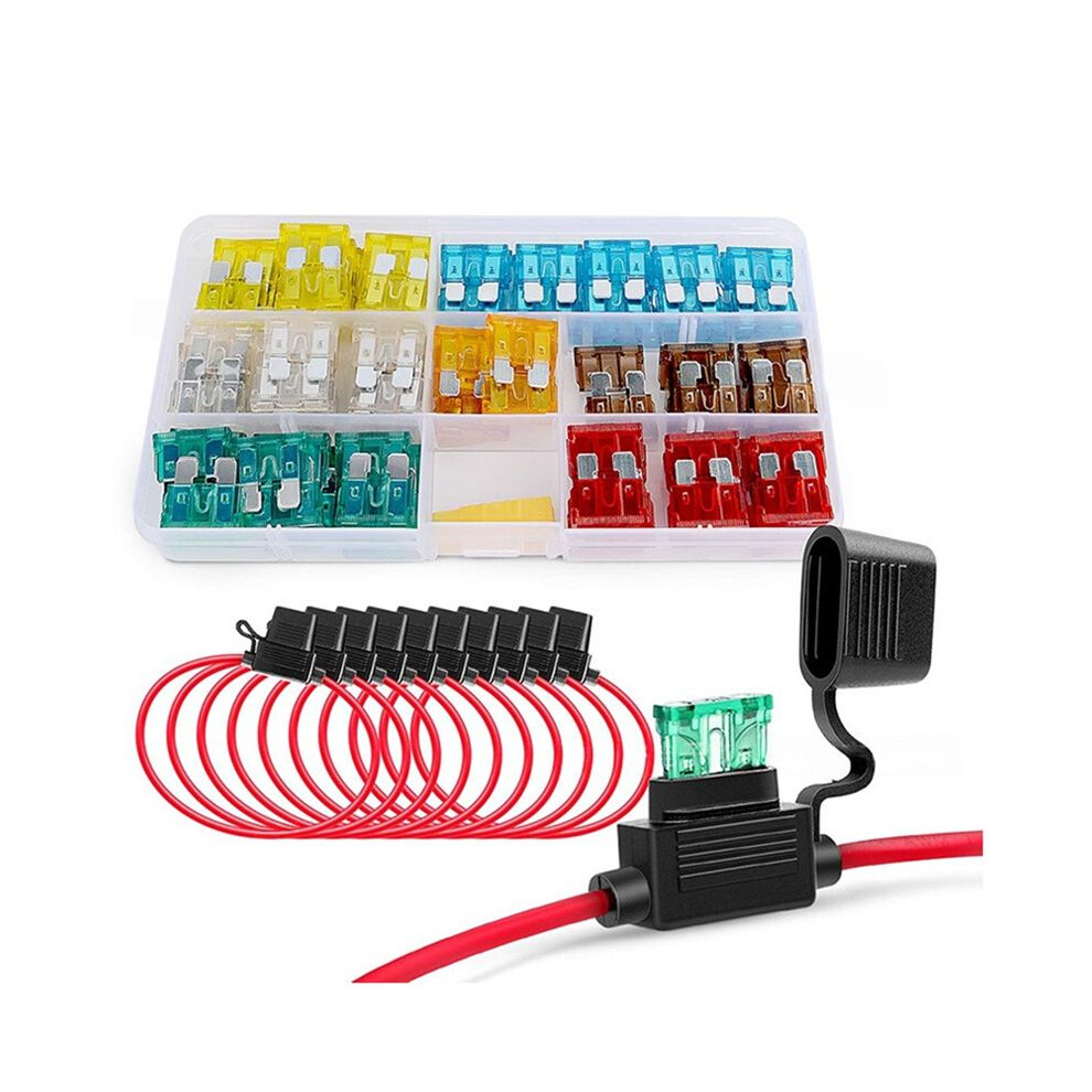 10Pcs 14Awg Atc/Ato Fuse Holder With 120Pcs Medium Car Fuses (5A 7.5A 10A 15A 20A 25A 30A),Fuse Holders For Auto 4713114383803