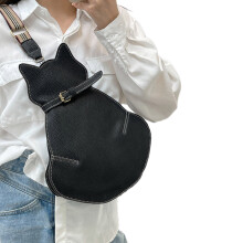 Sac à main en forme de chat pour femmes, sac à bandoulière-Noir