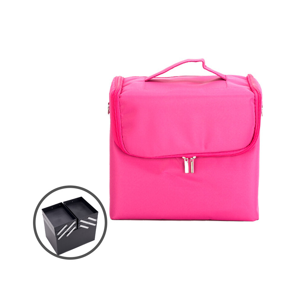 Large Nail Polish Organizer Bag Professional Makeup-rose red