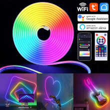 Bande LED RGBIC 5 m, conception flexible avec LED ultra-lumineuses, éclairage à 360, télécommande et intensité réglable, effets multicolores