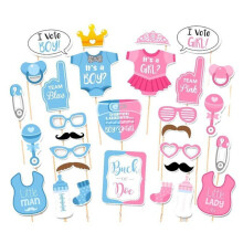 Easy To Setup Gender Reveal Photo Booth Props, DIY And Fun Baby Revealing Party Supplies, Colorful Props He Or She Photography Backdrop Decorations,