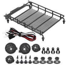 RC Roof Rack Luggage Carrier With LED Light Bar For RC Crawler Car Corrosion Resistant High Bright LED Light Metal Material Easy To Install Upgrade Pa