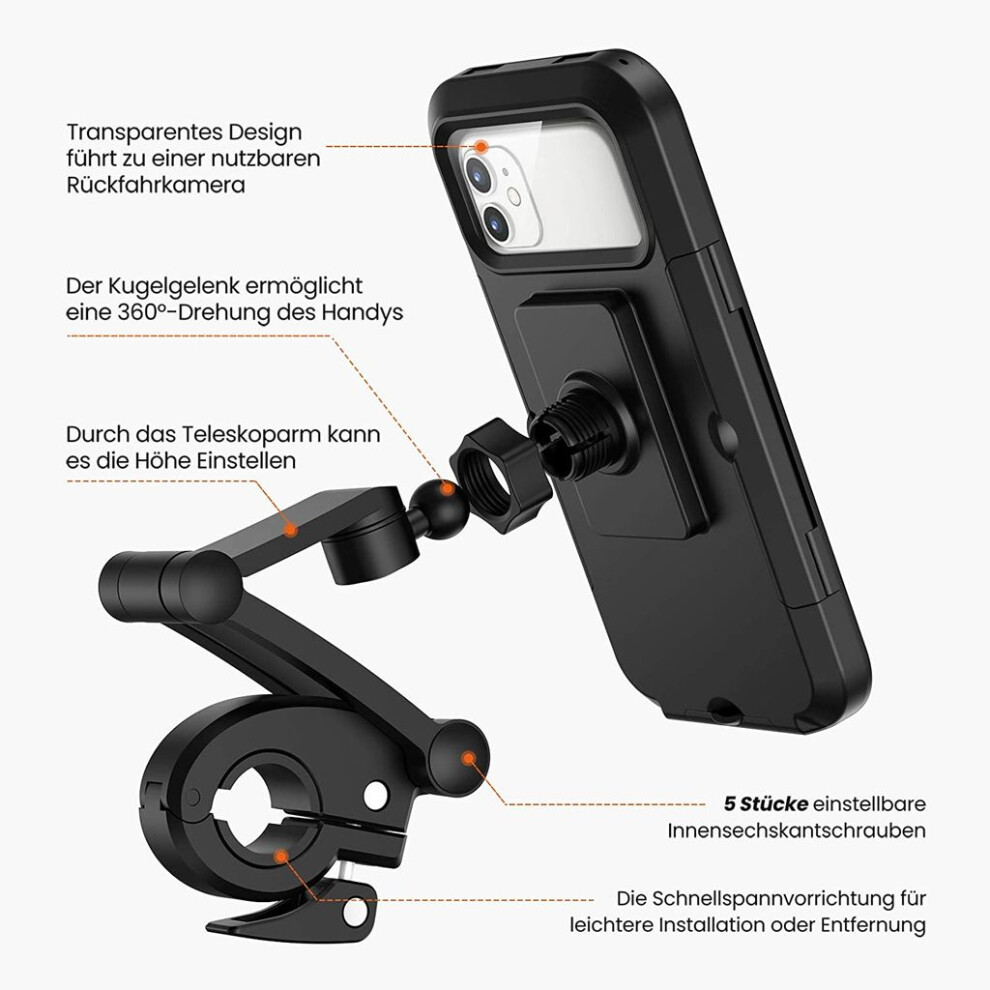 Motorcycle Phone Mount, Waterproof Silicone Case With Fully Enclosed Design, Universal Ball Head 360 Rotation For 6.7" Smartphones, Suitable For 9169997195135