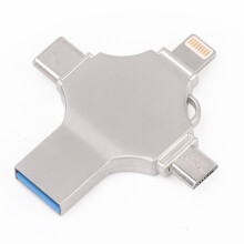 Snelle multi-interface geheugenstick, 32 GB 4-in-1 USB-flashdrive met snelle gegevensoverdracht en metalen behuizing met beschermkapjes voor extra