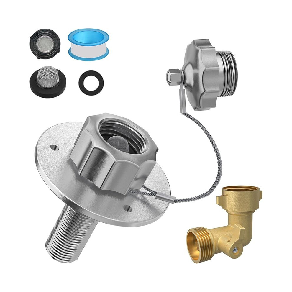 Rv City Water Inlet With Check Valve, 90 Solid Brass Hose Elbow, For Rv Campers Motorhome Trailer Marine 4713368601685