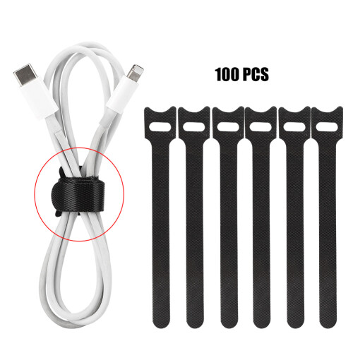 Versatile Usage Cable Organizer, 100Pcs Reusable Polyester Fabric Adjustable Cord Straps For Data And Headphone Cables, Hook And Loop Material Self-Gr 1