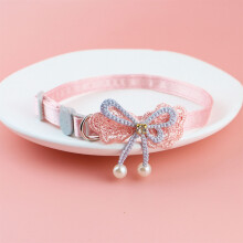 Verstellbares weiches Katzenhalsband mit Spitzen-Bow, 1 cm breit, 20-30 cm lang