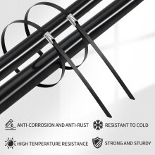 Stainless Steel Epoxy Coated Zip Ties, Multi-purpose Heavy Duty Fasteners, Self-locking Cable Ties for Gardens Farms Pipes, Cold Resistance Black 304
