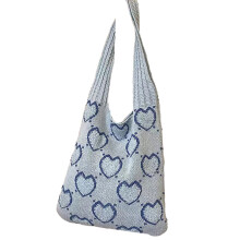 Casual Crochet Shoulder Bag Large Capacity Handbag-Sky Blue