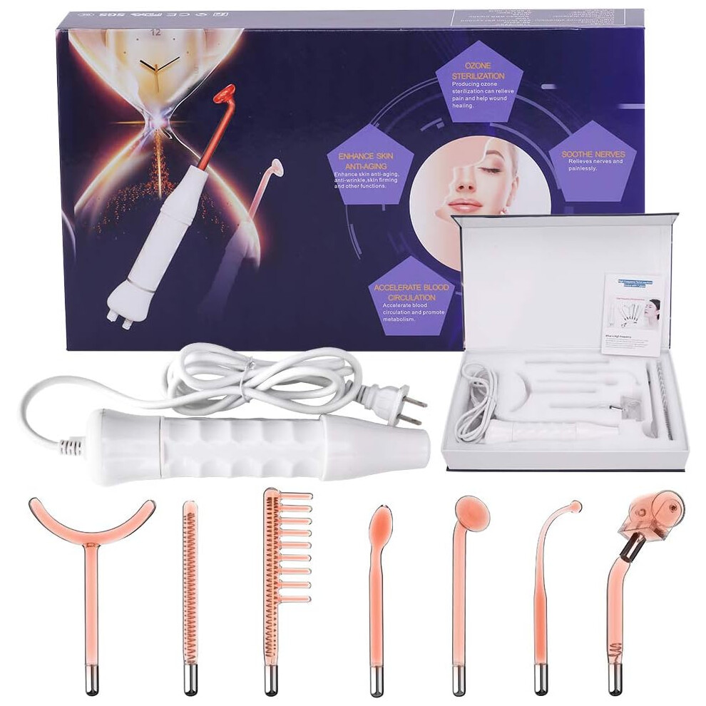 High Frequency Facial Device, Portable Handheld High Frequency Facial Wand For Skin Care With Adjustable Strength, 7 Interchangeable Glass Tubes