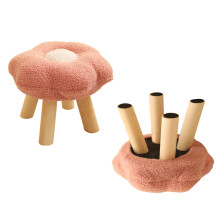 Cute Pink Sunflower Velvet Wood Foot Stool 25cm High for Bedroom & Living Room