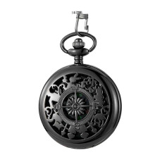 Pocket Watch with Chain, Vintage Design Hollow Tree Design Roman Numerals Customizable Quartz Pocket Watch with Chain, Luminous Dial Alloy Steel Case