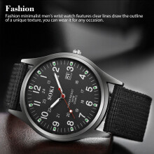 Minimalist Analog Watch with Canvas Band, Easy to Read Dial Military Watch Stainless Steel Case Quartz Movement, Luminous Hands Outdoor Sports