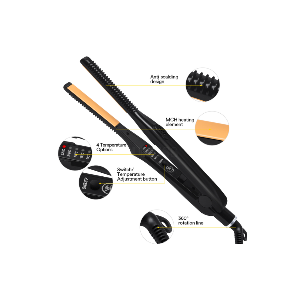 Thinnest Flat Iron Hair Straightener, Titanium Ceramic Professional 0.3 Inch Hair Straightener for All Hair Types with Tourmaline Ceramic Technology