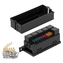 12V Auto 11-VäGs SäKringsreläBoxblock med 5-Stiftsrelä och SäKringar för SläPbåT för Bilar, Lastbil