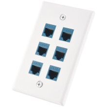 Cat 6 Ethernet Wand Platte 6 Port, Ethernet Wand Platte Buchse-Buchse Abnehmbar, Kompatibel mit Cat7/6/6E/5/5E