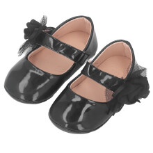 Baby-Mary-Jane-Schuhe PU Spitzen Blumen Haken & Schleife Schwarz 12cm Neugeborenes Kleinkind