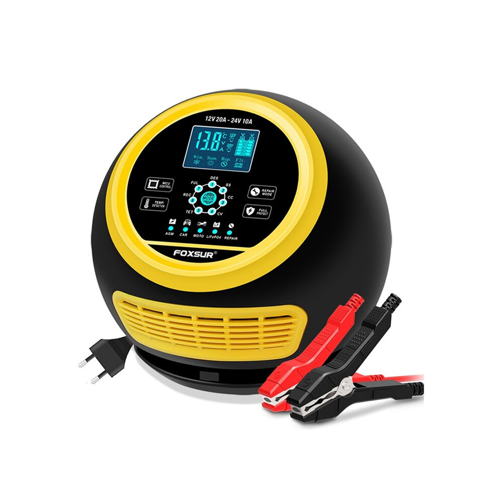 Foxsur 20A/12V 10A/24V Car Battery Charger Fully Charger For Lithium Lead-Acid Lifefo4 Agm Battery Eu Plug 4713194470295