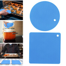 5er-Pack Blau Silikon Honigwaben-Topflappen, 2 runde, 3 quadratische, vielseitige Hitzematten