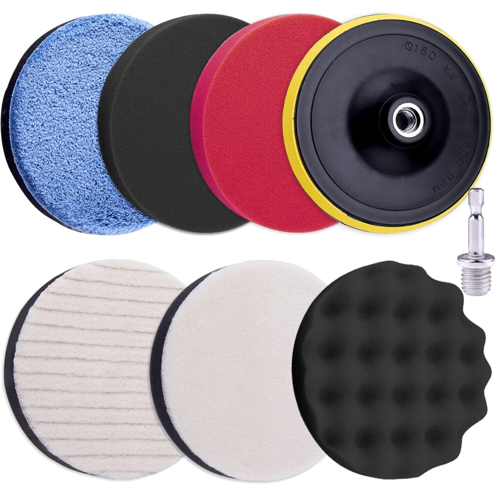 Wax Buffer For Shine Enhancement, Foam Buffing Pads 125Mm With Wool Fibre And Microfibre Discs, Polishing Attachment Kit With M14 Drill Adapter, Easy 9173940344228