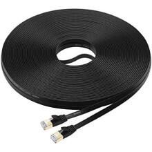 Cat7 Ethernet-kabel 15m, superhurtig dataoverførselshastighed, bar kobbertråd, uskærmet, parsnoet, sort fladt kabeldesign til pc'er,